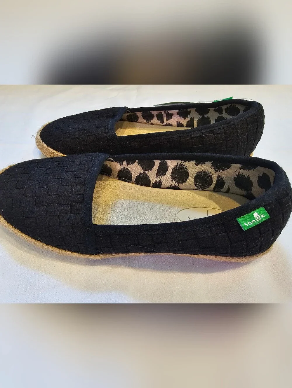 Sanuk Basket Case Black Woven Slip-Ons- Size 5- NWT